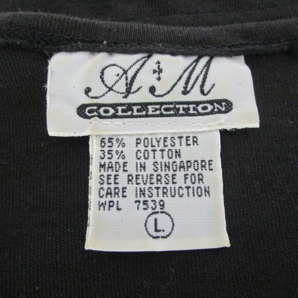 Womens Top Size Large Black Embroidered Neckline Short Sleeves A&M Collection - Picture 5 of 8